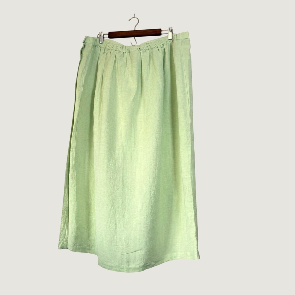 Eileen Fisher Button Wrap Skirt Women 3XP Lime Green NWT Linen Blend Midi - Picture 10 of 13